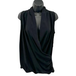 Pleione Blouse WMNS S Draped Surpliced Black Sleeveless Ruched Wrap Top Stretchy